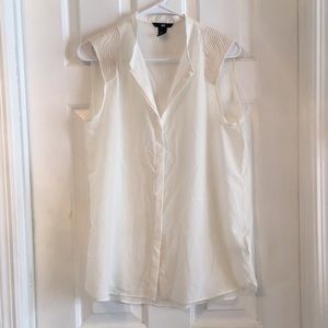 Sheer button up tank top with sleeve detail